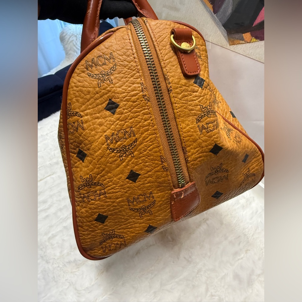 MCM Cognac Visetos Monogram Boston Bag with Gold Hardware - Picture 9 of 13